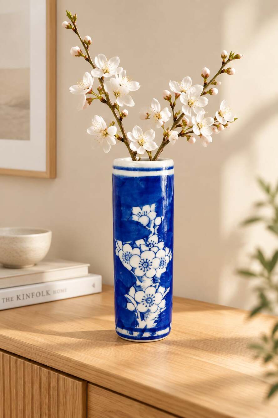 Blue And White Porcelain Prunus Blossom Vase 4 Inches